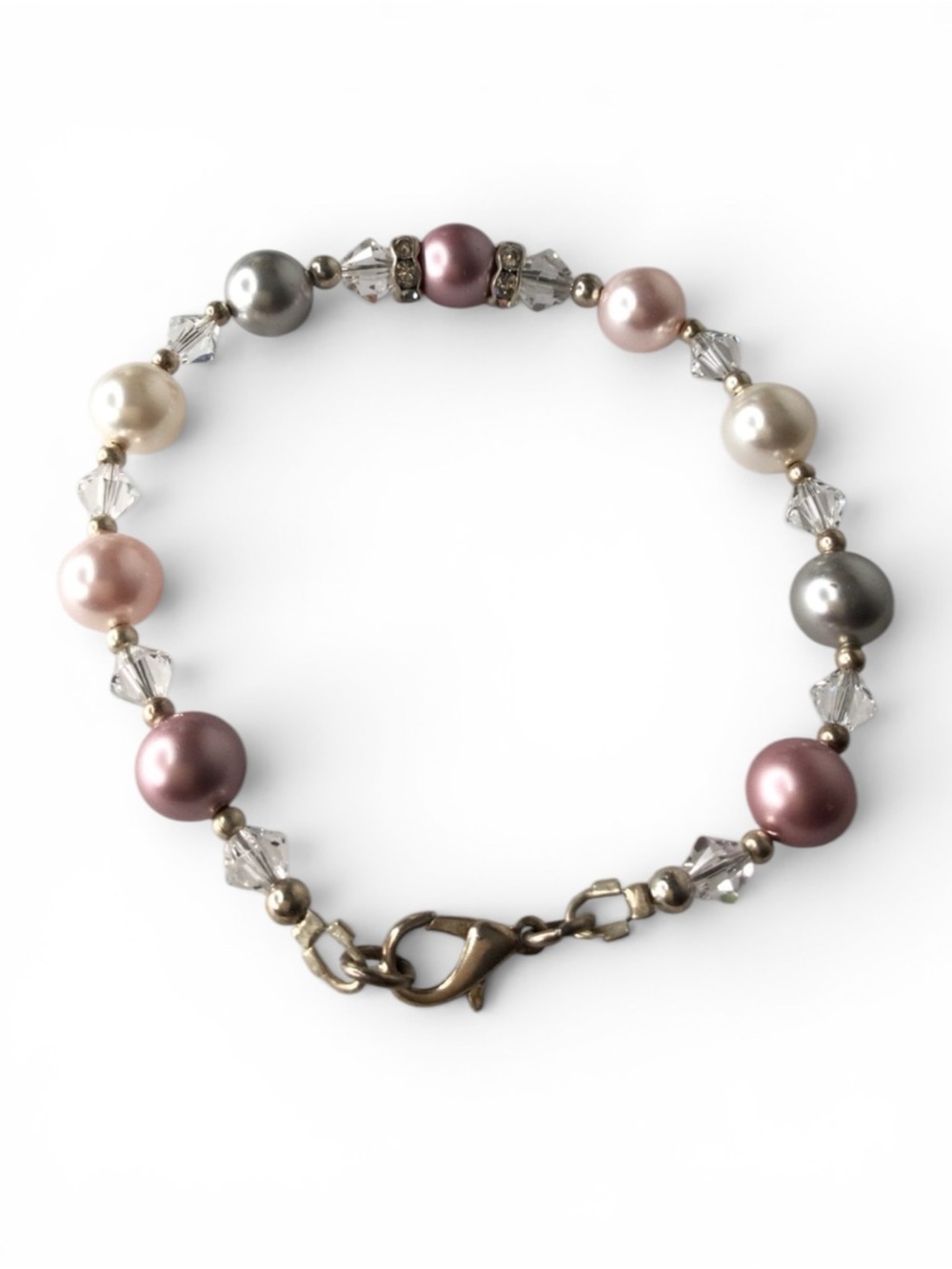 Handmade Dainty Glass Pearls & Crystal Beaded Bracelet - Picture 11 of 13
